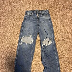 American Eagle Outfitters Blue Distressed Straight Leg Jeans